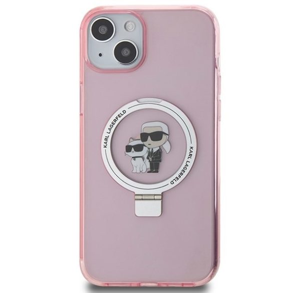 Karl Lagerfeld KLHMP15MHMRSKCP iPhone 15 Plus / 14 Plus 6.7" rózsaszín keménytok Karl&Choupette MagSafe gyűrűs állvány