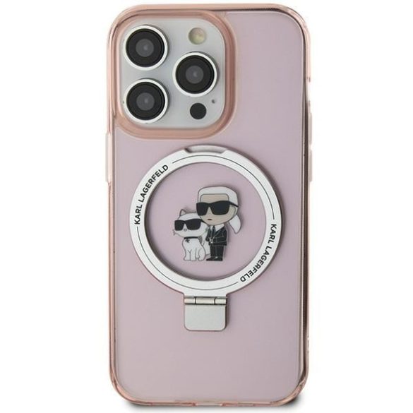 Karl Lagerfeld KLHMP15MHMRSKCP iPhone 15 Plus / 14 Plus 6.7" rózsaszín keménytok Karl&Choupette MagSafe gyűrűs állvány