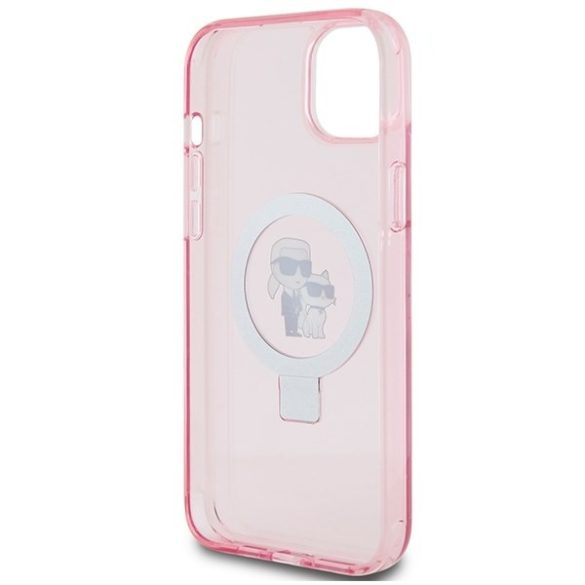 Karl Lagerfeld KLHMP15MHMRSKCP iPhone 15 Plus / 14 Plus 6.7" rózsaszín keménytok Karl&Choupette MagSafe gyűrűs állvány