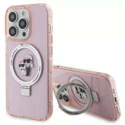   Karl Lagerfeld KLHMP15LHMRSKCP iPhone 15 Pro 6.1" rózsaszín keménytok gyűrűs állvány Karl&Choupettte MagSafe