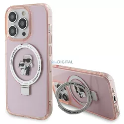   Karl Lagerfeld KLHMP15LHMRSKCP iPhone 15 Pro 6.1" rózsaszín keménytok gyűrűs állvány Karl&Choupettte MagSafe