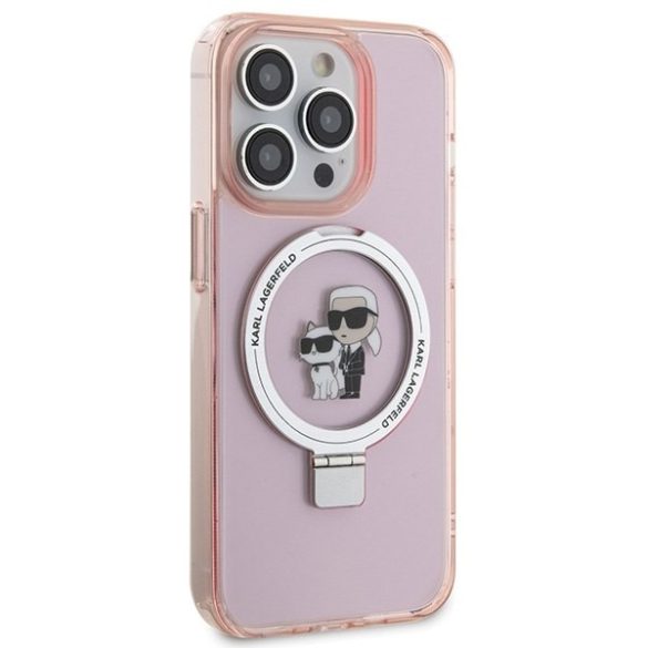 Karl Lagerfeld KLHMP15LHMRSKCP iPhone 15 Pro 6.1" rózsaszín keménytok gyűrűs állvány Karl&Choupettte MagSafe