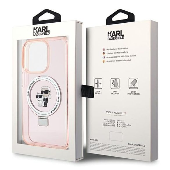Karl Lagerfeld KLHMP15XHMRSKCP iPhone 15 Pro Max 6.7" rózsaszín keménytok gyűrűs állvány Karl&Choupettte MagSafe