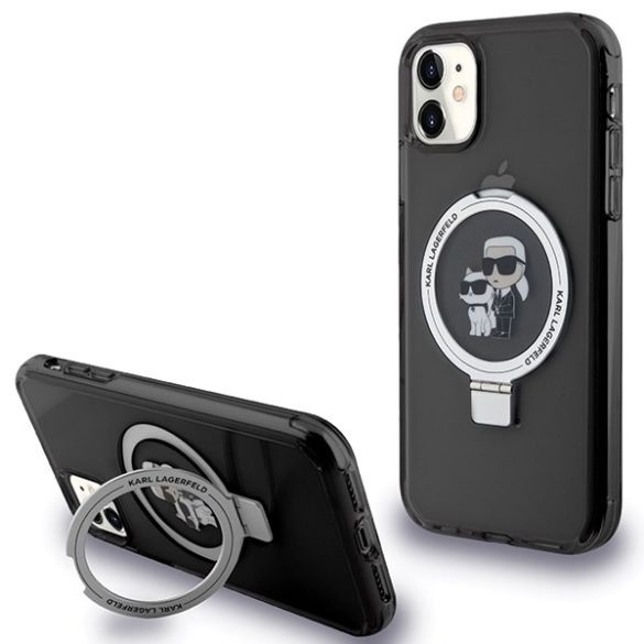 Karl Lagerfeld KLHMN61HMRSKCK iPhone 11 / Xr 6.1" fekete keménytok gyűrűs állvány Karl&Choupettte MagSafe