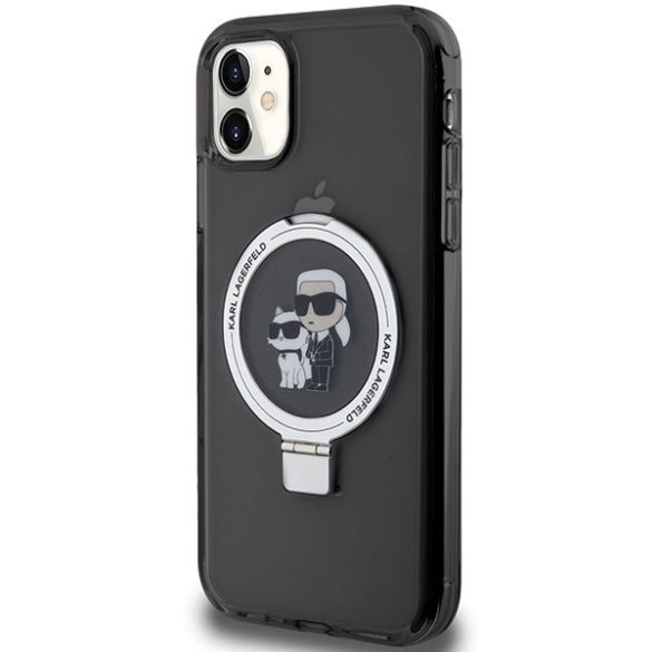 Karl Lagerfeld KLHMN61HMRSKCK iPhone 11  6.1" fekete keménytok gyűrűs állvány Karl&Choupettte MagSafe