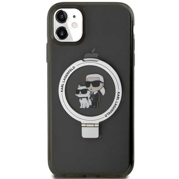 Karl Lagerfeld KLHMN61HMRSKCK iPhone 11  6.1" fekete keménytok gyűrűs állvány Karl&Choupettte MagSafe