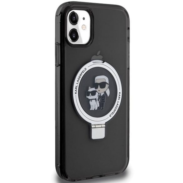 Karl Lagerfeld KLHMN61HMRSKCK iPhone 11  6.1" fekete keménytok gyűrűs állvány Karl&Choupettte MagSafe