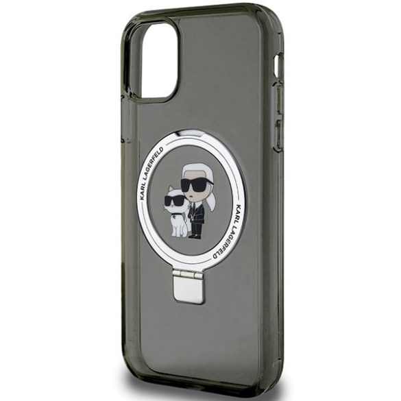 Karl Lagerfeld KLHMN61HMRSKCK iPhone 11 / Xr 6.1" fekete keménytok gyűrűs állvány Karl&Choupettte MagSafe