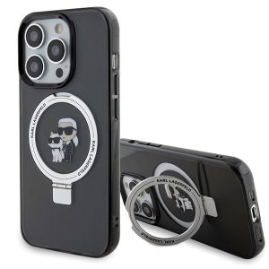 Karl Lagerfeld KLHMP13LHMRSKCK iPhone 13 Pro 6.1" fekete keménytok gyűrűs állvány Karl&Choupettte MagSafe