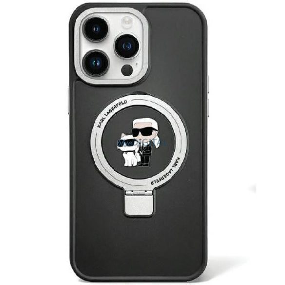 Karl Lagerfeld KLHMP13LHMRSKCK iPhone 13 Pro 6.1" fekete keménytok gyűrűs állvány Karl&Choupettte MagSafe