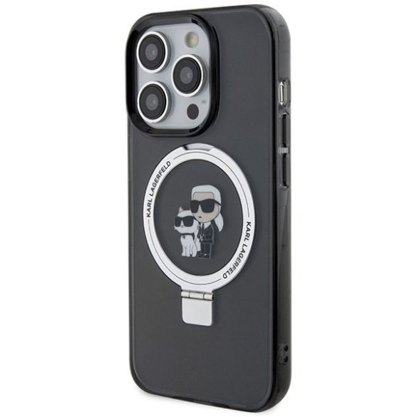 Karl Lagerfeld KLHMP13LHMRSKCK iPhone 13 Pro 6.1" fekete keménytok gyűrűs állvány Karl&Choupettte MagSafe