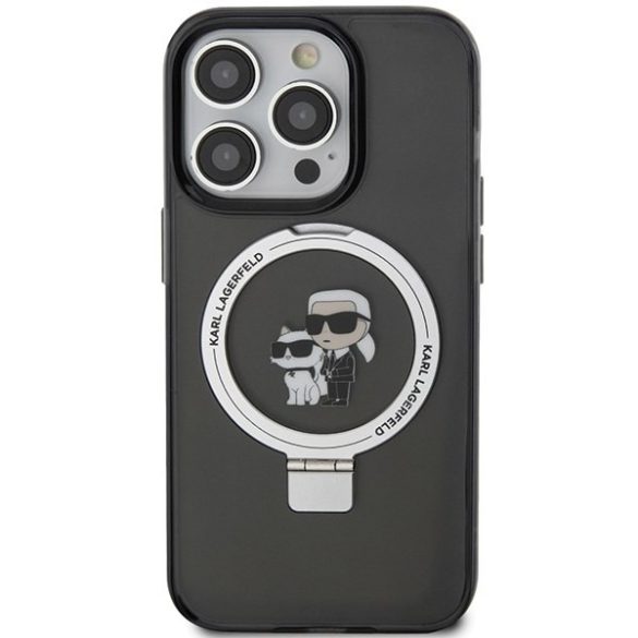 Karl Lagerfeld KLHMP13LHMRSKCK iPhone 13 Pro 6.1" fekete keménytok gyűrűs állvány Karl&Choupettte MagSafe