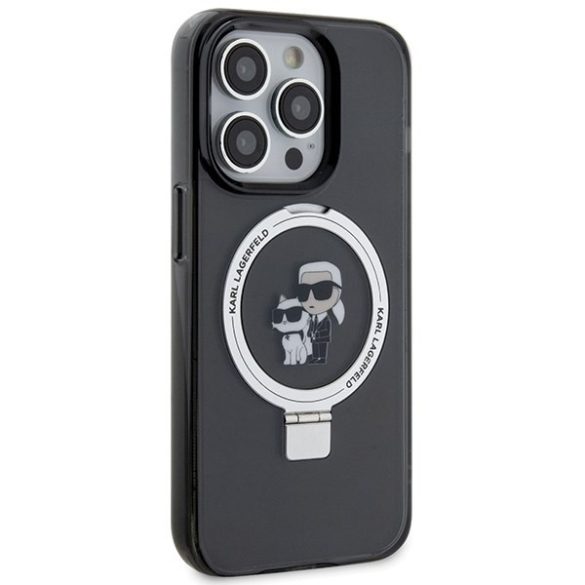 Karl Lagerfeld KLHMP13LHMRSKCK iPhone 13 Pro 6.1" fekete keménytok gyűrűs állvány Karl&Choupettte MagSafe