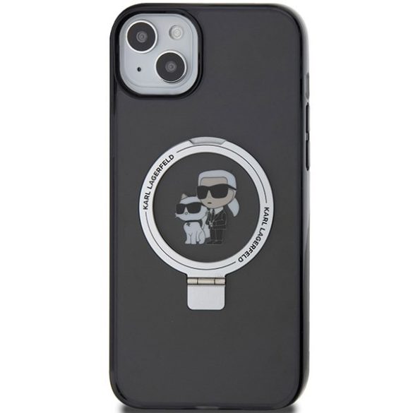 Karl Lagerfeld KLHMP14SHMRSKCK iPhone 14 / 15 / 13 6.1" fekete keménytok Gyűrűs állvány Karl&Choupettte MagSafe