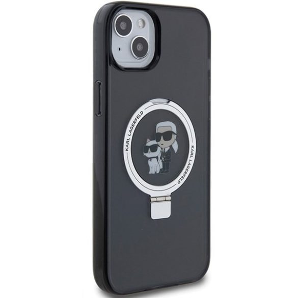 Karl Lagerfeld KLHMP14SHMRSKCK iPhone 14 / 15 / 13 6.1" fekete keménytok Gyűrűs állvány Karl&Choupettte MagSafe