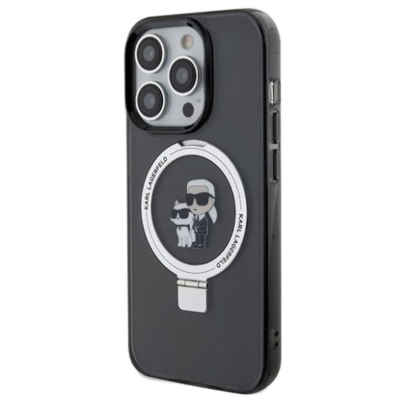 Karl Lagerfeld KLHMP14LHMRSKCK iPhone 14 Pro 6.1" fekete keménytok gyűrűs állvány Karl&Choupettte MagSafe