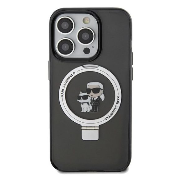 Karl Lagerfeld KLHMP14LHMRSKCK iPhone 14 Pro 6.1" fekete keménytok gyűrűs állvány Karl&Choupettte MagSafe