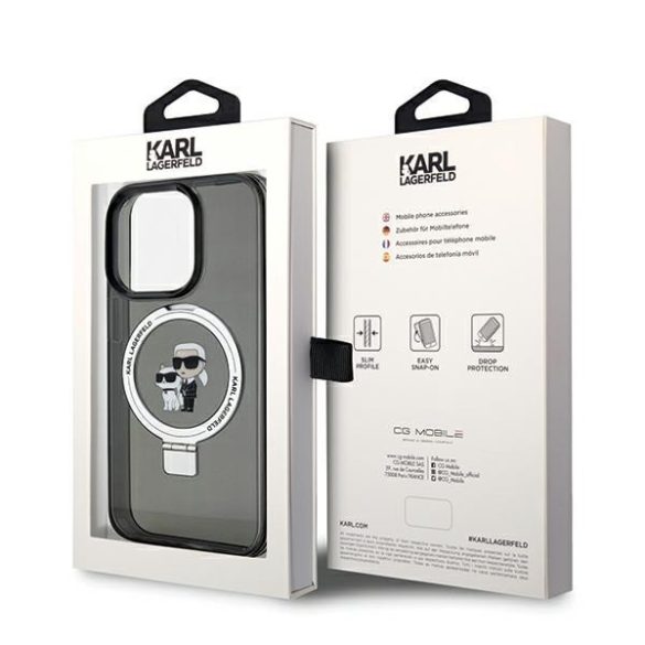 Karl Lagerfeld KLHMP14LHMRSKCK iPhone 14 Pro 6.1" fekete keménytok gyűrűs állvány Karl&Choupettte MagSafe