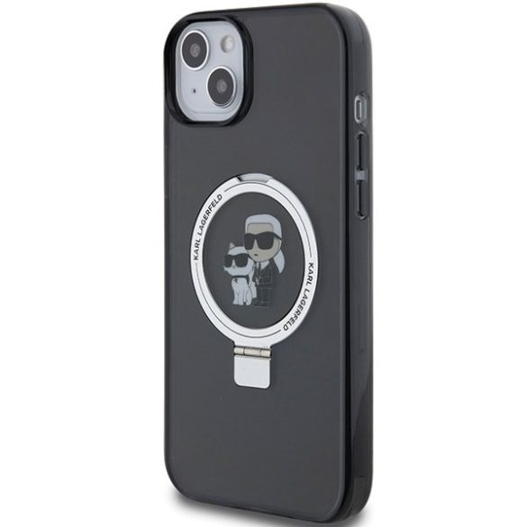 Karl Lagerfeld KLHMP15MHMRSKCK iPhone 15 Plus / 14 Plus 6.7 "fekete keménytok gyűrűs állvány Karl&Choupettte MagSafe
