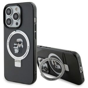 Karl Lagerfeld KLHMP15LHMRSKCK iPhone 15 Pro 6.1" fekete keménytok gyűrűs állvány Karl&Choupettte MagSafe