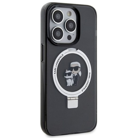 Karl Lagerfeld KLHMP15LHMRSKCK iPhone 15 Pro 6.1" fekete keménytok gyűrűs állvány Karl&Choupettte MagSafe