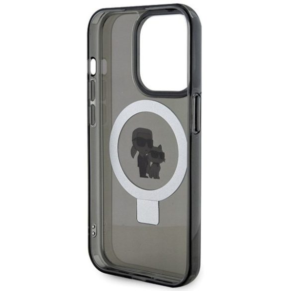 Karl Lagerfeld KLHMP15LHMRSKCK iPhone 15 Pro 6.1" fekete keménytok gyűrűs állvány Karl&Choupettte MagSafe