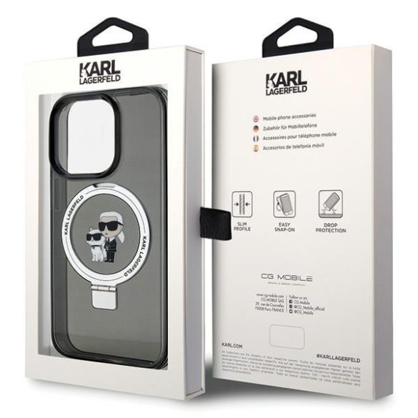 Karl Lagerfeld KLHMP15LHMRSKCK iPhone 15 Pro 6.1" fekete keménytok gyűrűs állvány Karl&Choupettte MagSafe