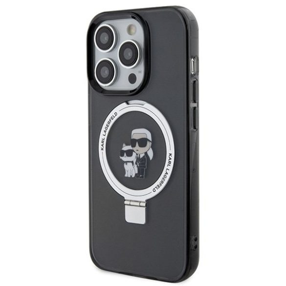 Karl Lagerfeld KLHMP15XHMRSKCK iPhone 15 Pro Max 6.7" fekete keménytok gyűrűs állvány Karl&Choupettte MagSafe