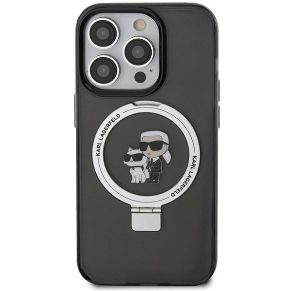 Karl Lagerfeld KLHMP15XHMRSKCK iPhone 15 Pro Max 6.7" fekete keménytok gyűrűs állvány Karl&Choupettte MagSafe