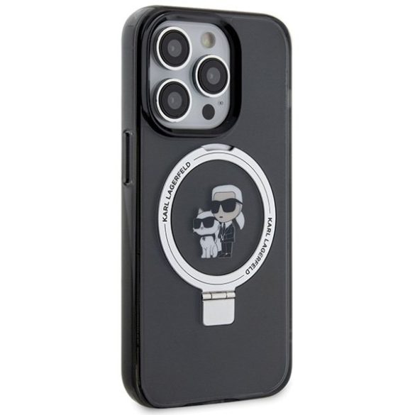 Karl Lagerfeld KLHMP15XHMRSKCK iPhone 15 Pro Max 6.7" fekete keménytok gyűrűs állvány Karl&Choupettte MagSafe