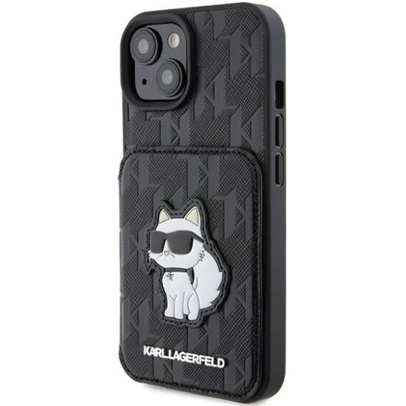 Karl Lagerfeld KLHCP15SSAKCNSCK iPhone 15 / 14 / 13 6.1" fekete keménytok Saffiano kártyatartóval és támasztóval Monogram Choupette