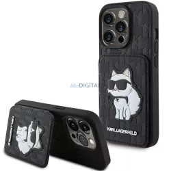   Karl Lagerfeld KLHCP15XSAKCNSCK iPhone 15 Pro Max 6.7" fekete keménytok Saffiano kártyatartóvalek és állvány monogram Choupette