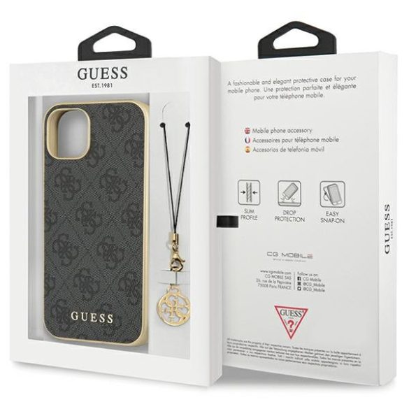 Guess GUHCP14SGF4GGR iPhone 14 / 15 / 13 6.1" szürke keménytok 4G Charms kollekció