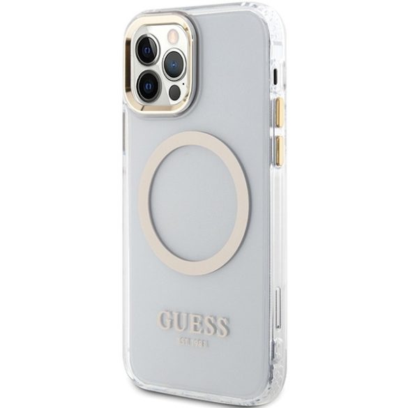 Guess GUHMP12MHTRMD iPhone 12/12 Pro 6.1" arany keménytok fém kontúr Magsafe