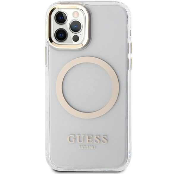 Guess GUHMP12MHTRMD iPhone 12/12 Pro 6.1" arany keménytok fém kontúr Magsafe