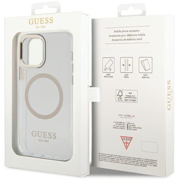 Guess GUHMP12MHTRMD iPhone 12/12 Pro 6.1" arany keménytok fém kontúr Magsafe