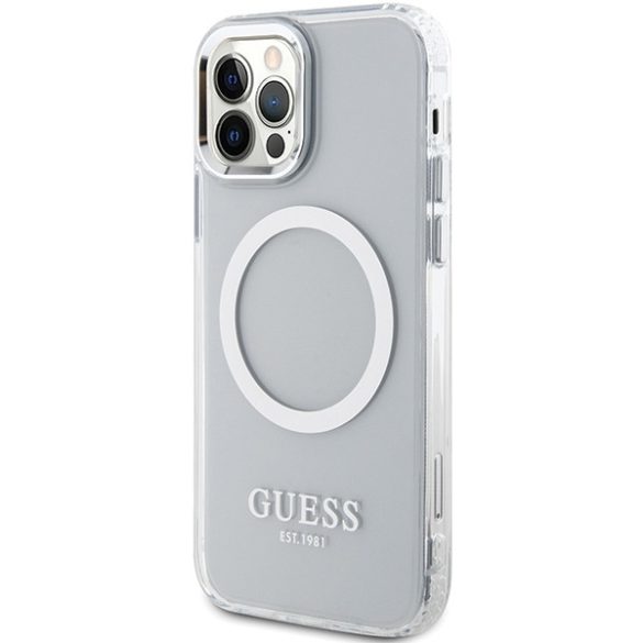 Guess GUHMP12MHTRMS iPhone 12/12 Pro 6.1" ezüst keménytok  fém kontúr Magsafe
