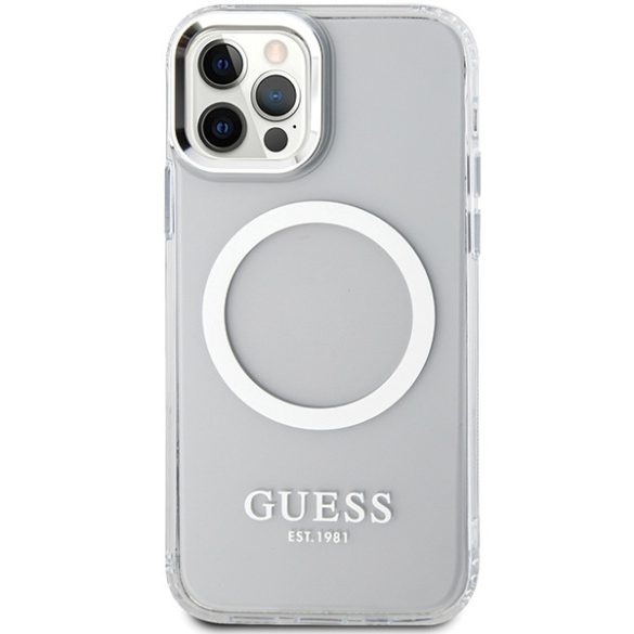 Guess GUHMP12MHTRMS iPhone 12/12 Pro 6.1" ezüst keménytok  fém kontúr Magsafe