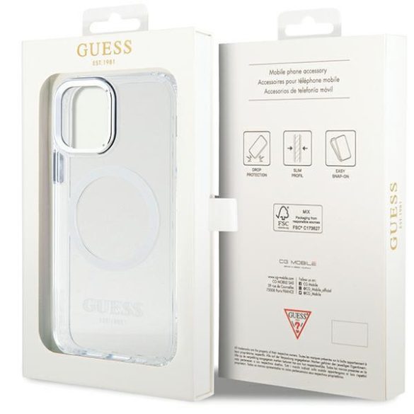 Guess GUHMP12MHTRMS iPhone 12/12 Pro 6.1" ezüst keménytok  fém kontúr Magsafe