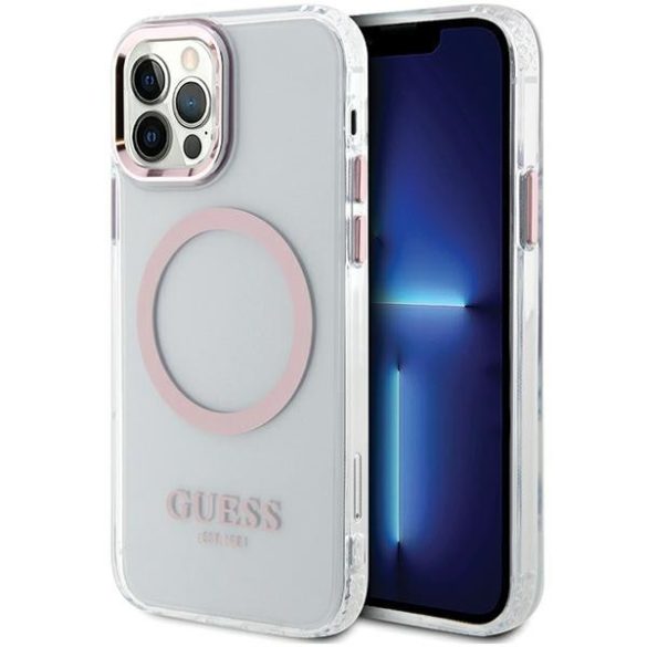 Guess GUHMP12MHTRMP iPhone 12/12 Pro 6.1" rózsaszín keménytok  Fém körvonalú Magsafe tok