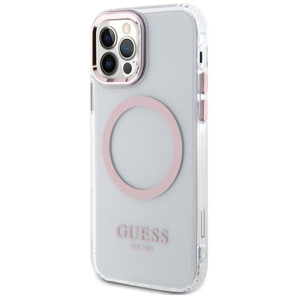 Guess GUHMP12MHTRMP iPhone 12/12 Pro 6.1" rózsaszín keménytok  Fém körvonalú Magsafe tok