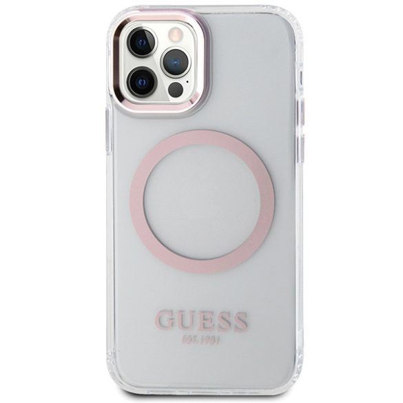 Guess GUHMP12MHTRMP iPhone 12/12 Pro 6.1" rózsaszín keménytok  Fém körvonalú Magsafe tok