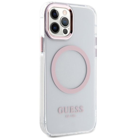 Guess GUHMP12MHTRMP iPhone 12/12 Pro 6.1" rózsaszín keménytok  Fém körvonalú Magsafe tok