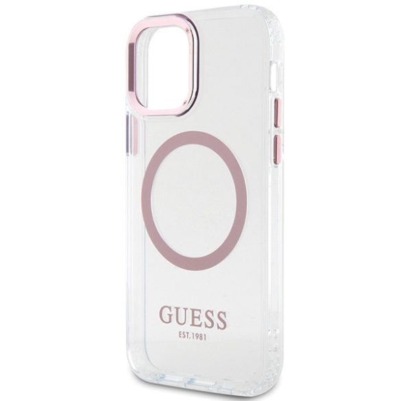 Guess GUHMP12MHTRMP iPhone 12/12 Pro 6.1" rózsaszín keménytok  Fém körvonalú Magsafe tok