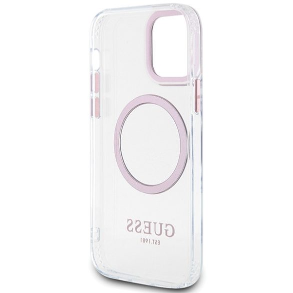 Guess GUHMP12MHTRMP iPhone 12/12 Pro 6.1" rózsaszín keménytok  Fém körvonalú Magsafe tok