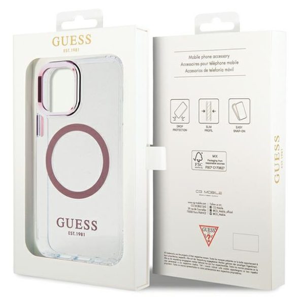 Guess GUHMP12MHTRMP iPhone 12/12 Pro 6.1" rózsaszín keménytok  Fém körvonalú Magsafe tok