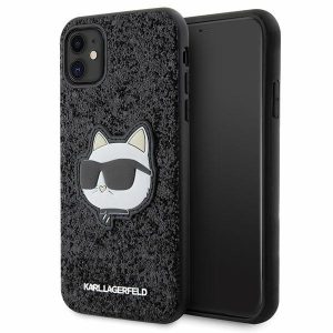 Karl Lagerfeld KLHCN61G2CPK iPhone 11  6.1" fekete keménytok  Glitter Choupette Patch