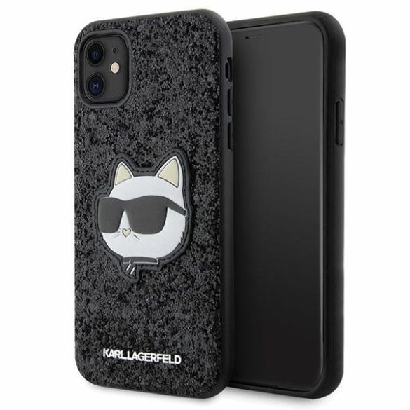 Karl Lagerfeld KLHCN61G2CPK iPhone 11 / Xr 6.1" fekete keménytok  Glitter Choupette Patch