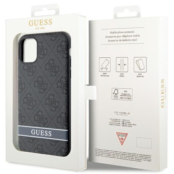 Guess GUHCN61P4SNK iPhone 11 / Xr szürke keménytok 4G Stripe