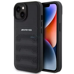   AMG AMHCP15MGSEBK iPhone 15 Plus 6.7" fekete keménytok bőr dombornyomott vonalakkal